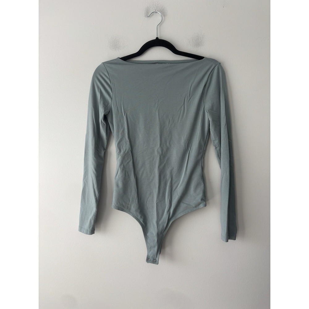Abercrombie & Fitch AF Modal-Blend Long Sleeve Boat Neck Sage Green Bodysuit S